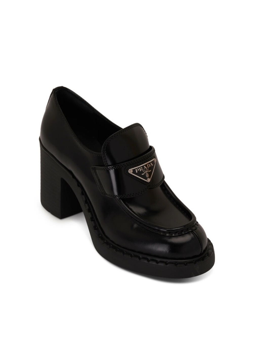 Prada Black Leather Chunky-Heel Loafer 39 leather pumps